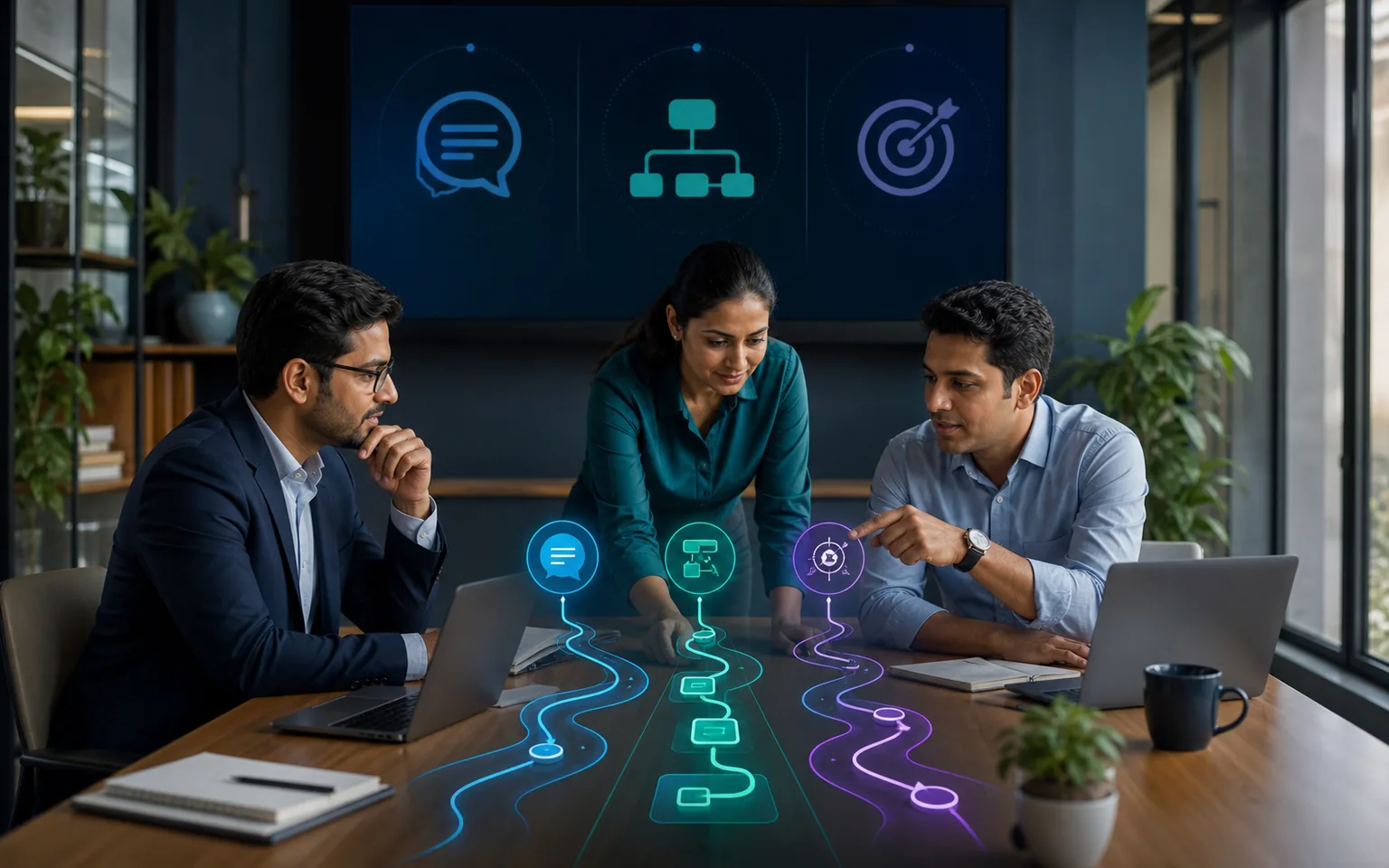 Indian SME team comparing an AI agent, chatbot and automated workflow