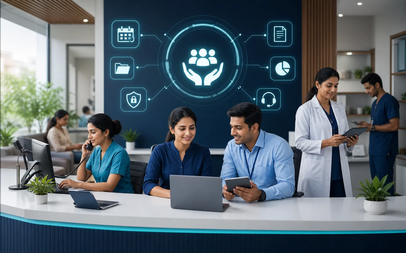 Doctor reviewing a responsible AI workflow on a secure clinic dashboard