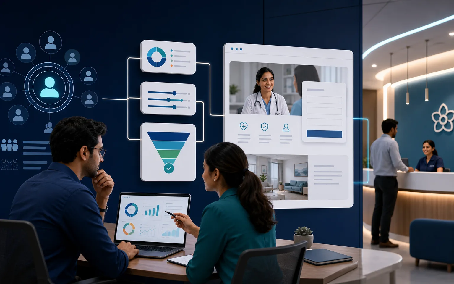 Clinic marketing team reviewing a privacy-aware Google Ads campaign dashboard
