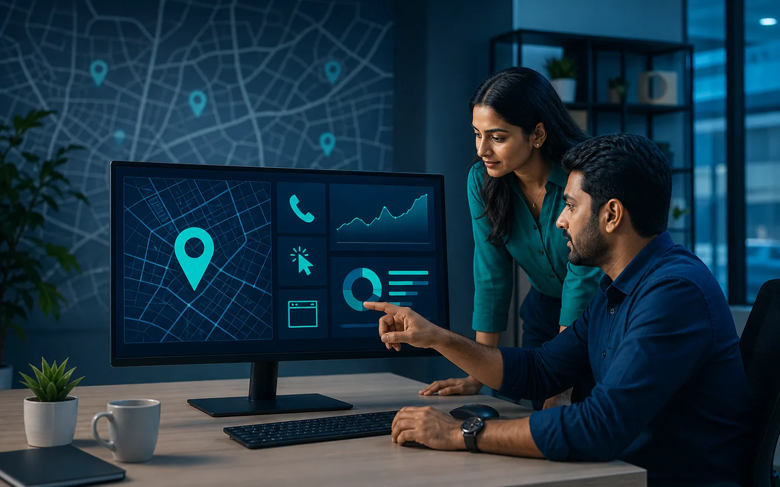 Local SEO dashboard connecting Google Business Profile GA4 and CRM lead outcomes